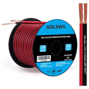 14AWG 50FT Speaker Wire, 2 Conductors Electrical Red Black Cable Hookup LED Lighting Strips Flexible Wire Extension Cord 14 Gauge Copper Clad Aluminum Copper Wire 12V/24V DC Cable