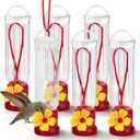 JOIEDOMI Set of 6 Mini Hummingbird Feeders with Hanging Wires, Transparent Outdoor Humming Bird Feeder Set with 3 Cleaning Brush for Patio, Outside, Lawn, Backyard, Garden, Easy to Clean