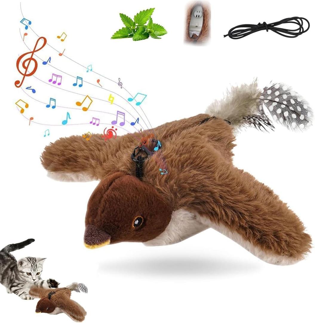 Interactive Chirping Bird Cat Toy,2026 New Flying Bird Cat Toy Flapping Bird Toy,Simulation Chirping Bird Toys Interactive Cats Toys for Bored Indoor Outdoor(1)