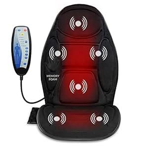 Snailax Memory Foam Massage Seat Cushion - Back Massager with Heat, 6 Vibration Massage Nodes & 2 Heat Levels, Massage Chair Pad for Home Office Chair