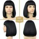 Bettecos Unisex Black Wig with Bangs Short Straight Black Bob Wig for Mens Halloween Costumes Cosplay Party (Black)