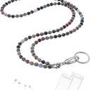 C&L Accessories Lanyard for ID Badges Holder, Beaded Cute Lanyard for Keys Neck Lanyards for Glasses Chain Strap for Women (Indian Agate)