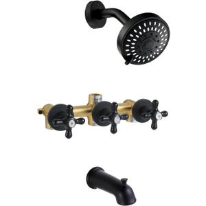 3 Handle Shower Faucet Set with Tub Spout Matte Black Tub and Shower Trim Kit Bathtub Shower Faucets Completes Three Knod