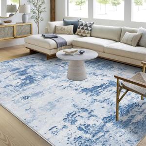 GarveeHome 9x12 Modern Abstract Accent Rug for Living Room Stain Resistant Non Slip Low Pile Accent Bedroom Rug Indoor Floor Cover for Office Home Decor, Blue (Light Blue-style1)