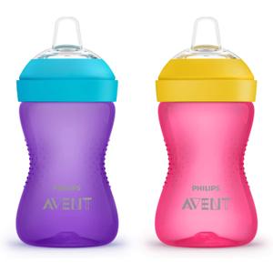 Philips AVENT My Grippy Spout Sippy Cup with Soft Spout and Leak-Proof Design, Pink/Purple, 10oz, 2pk, SCF801/22 (10 Ounce)