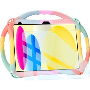 TopEsct Kids Case for iPad (A16) 11th Gen 11" 2025, iPad 10th Gen 10.9" 2022 with Tempered Glass Screen Protector, Silicone Shockproof Case Comes with Strap (Rainbow)