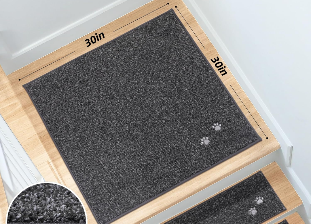 BEQHAUSE Stair Landing Rug Non-Slip 30"x30",Square Stair Landing Mats for Stair Washable,Carpet Stair Treads Matching Mats for Wooden Steps Indoor Landing Rugs Surface Polyester TPE Backing,Dark Grey