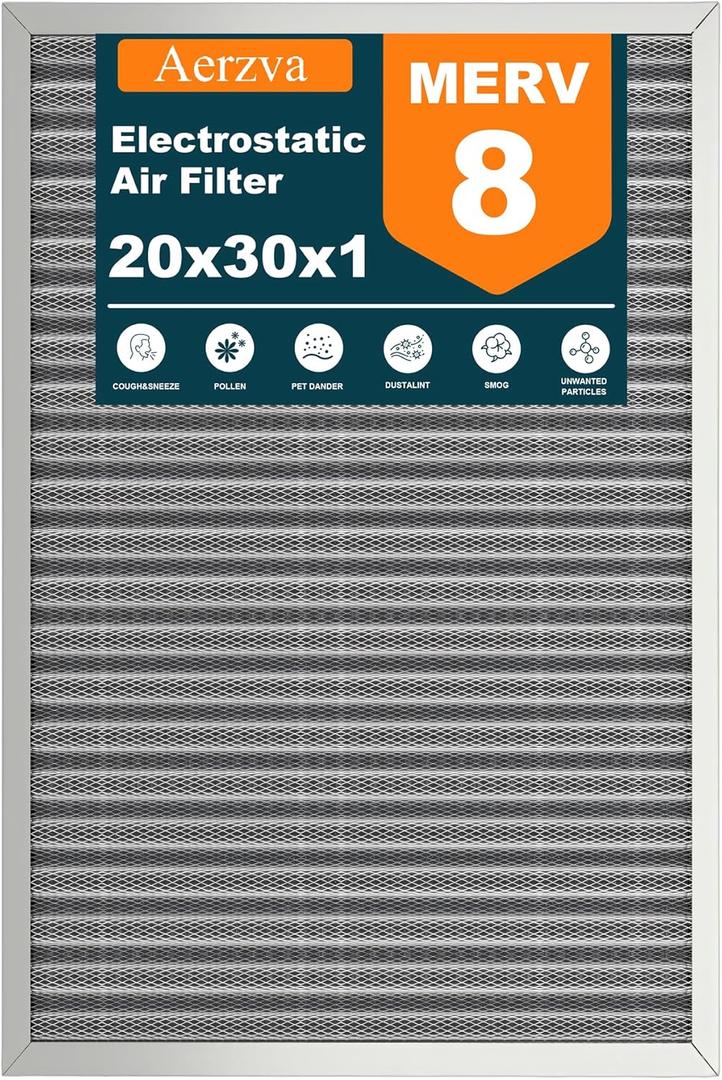 20x30x1 Reusable Air Filter, Washable, MERV 8, Permanent Electrostatic Air Filter, Lasts a Lifetime, Breathe Safely at Home or in the Office