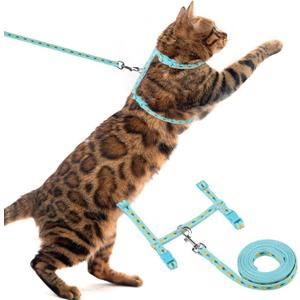 PUPTECK Adjustable Cat Harness and Leash Set Escape Proof Kitten Strap Collar for Walking Travel, Pineapple (Small, Light Blue(Pineapple))
