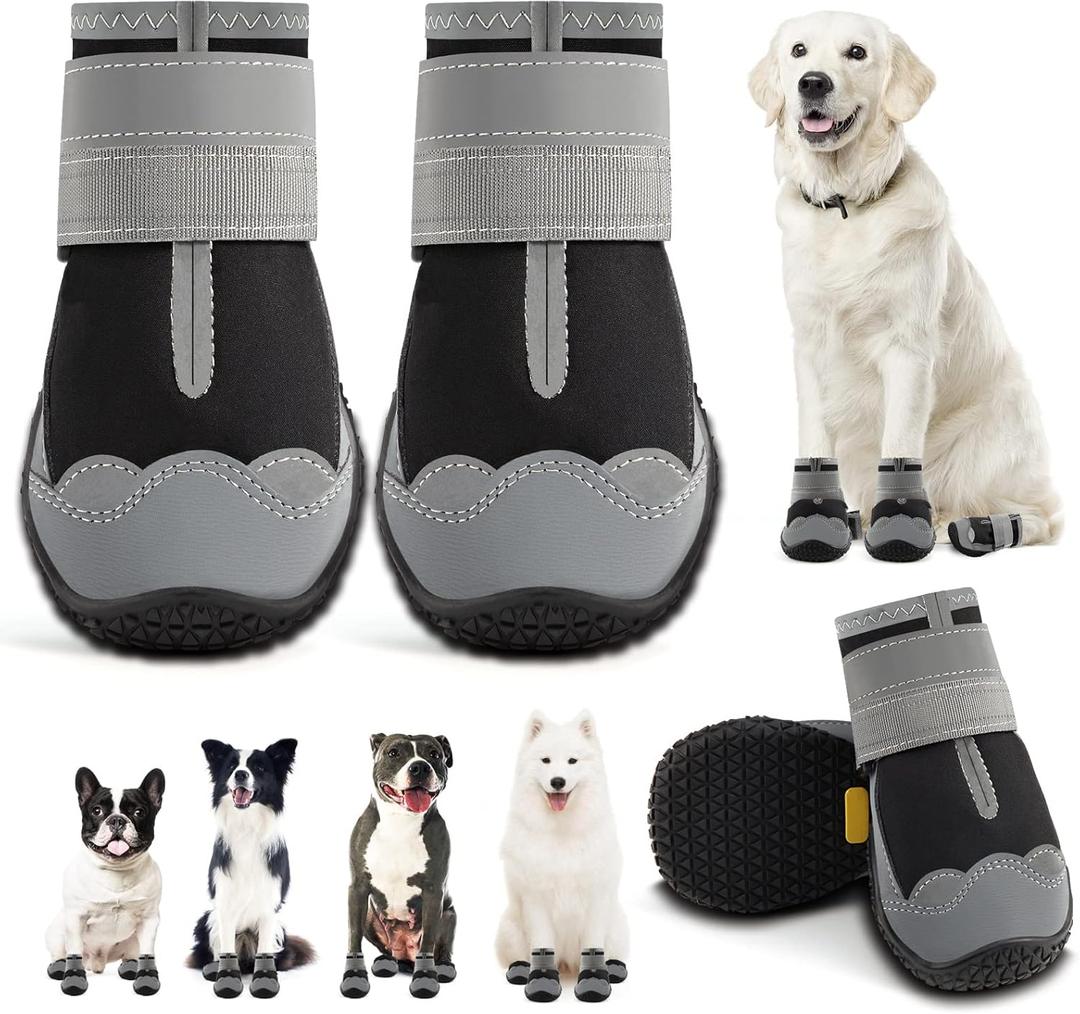Dog Shoes for Large Dogs, Medium Dog Boots & Paw Protectors for Hardwood Floors, Outdoor Dog Booties for Hot Pavement Winter Snow Hiking, Waterproof Dog Shoes with Reflective Strips Size 5 (#5 (width 2.16 inch) for 40-58 lbs, Black-Waterproof)