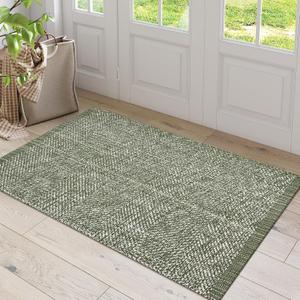 LEEVAN Washable Kitchen Rugs 3x5, Green Bedroom Rug, Cotton Woven Entryway Rug, Modern Braided Door Mat, Farmhouse Living Room Rugs, Reversible Carpet for Laundry Room Front Porch Outdoor Doormat