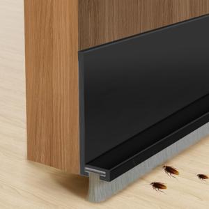 39 Door Sweep for Bottom of Door, Self-Adhesive Door Draft Stopper with Installation-Free Brush, Weather Stripping Seal for Dust, Noise & Air Insulation, Black