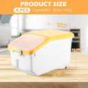 Sunnyray 4 Pcs Rice Storage Containers Bulk Flour Sugar Container Wheels Measuring Cups Set Airtight Pet Dog Cat Birds Food Bin Grain Cereal Organizer Box for Dry Baking(Yellow,22 lb)