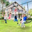 Hapfan 50 ft Ninja Warrior Obstacle Course for Kids with Tree Swing, Portable Slackline Swing Set with Weather-Proof Obstacles, Tree Jungle Gym Outdoor Playset for Backyard Outside