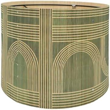 Rustic lamp Shade Bamboo with Decorative Green Geometric Figure Drum lamp shade for table lamps and floor lamps Ideal for Living Room Bedroom Groovy Easy Assemble Size 11.8 * 9.05Inch (Art Deco A)