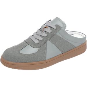 NEWBELLA Women's No Heel Sneakers Mule Shoes Vintage Suede Slip On Casual Low-top Flat Shoes Comfortable Lace Up Closed-Toe Walking Shoes (Blue-Gray, Adult, Women's, 7, Digital, US Shoe System, Medium(Medium))