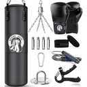 4FT Punching Bag for Adults/Kids, Unfilled Heavy Punching Bag, Boxing Bag Set with Punching Gloves, Wraps, Chain, Ceiling Hook for MMA Kickboxing Boxing Karate Muay Thai Taekwondo