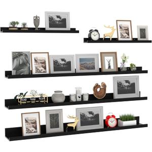 Giftgarden 47 Inch Long Floating Shelves for Wall Set of 5, Black Wood Wall Shelves for Bathroom, Bedroom, Kitchen, Living Room Storage, Wooden Picture Ledge
