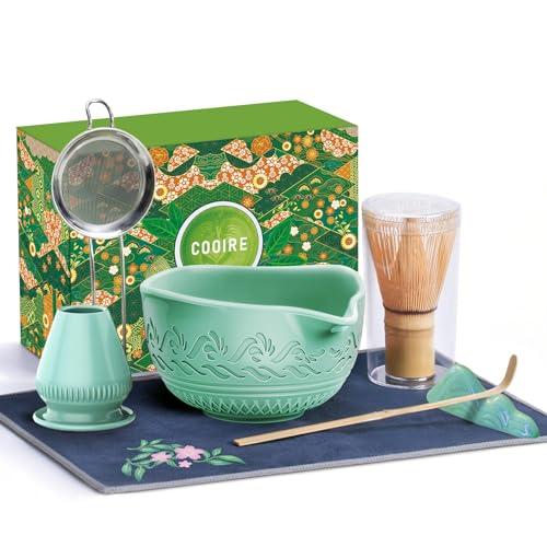 COOIRE 510mL Matcha Whisk Set: 8 Pcs Complete Ceramic Matcha Kit with Bamboo Chasen & Bowl - Frothy Tea Ceremony, Romantic Morning Ritual - Valentine's Gift for Beginners & Experts