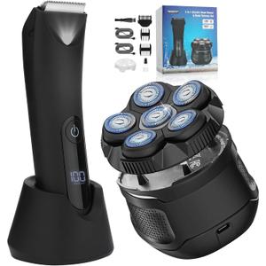 Head Shavers for Bald Men, Body Hair Trimmer for Men Manscape Groin and Ball Trimmer,2 in1 Body and Head Shaver Grooming Kit,IPX7 Waterproof Dry/Wet 6D Electric Razor for Bald with Type-C Charge