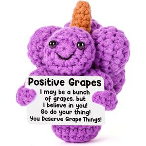 Handmade Positive Crochet Grapes Plush with Inspirational Card, Emotional Supporting Gift for Coworker, Friend, or Loved One, Perfect for Desk Decor, Birthday, Christmas 