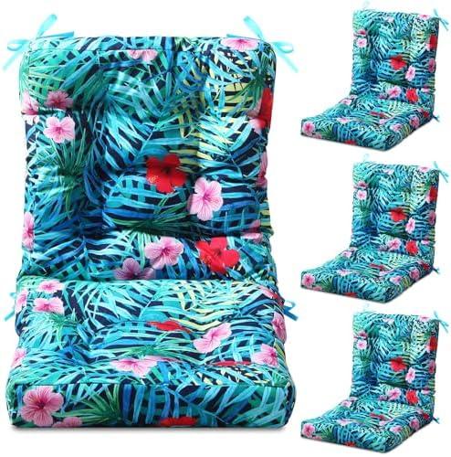 Hoteam 4 Set Outdoor Patio Chair Cushions 20 x 42 in Deep Seat Waterproof Patio Cushions Set for Furniture Replacement Removable Seat and Back (Palm)
