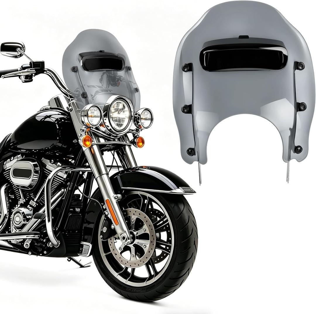 Motorcycle Windshield 16" Thick Adjustable Vented Windshield With Bracket Kit, Fits Harley 1994-Later Road King FLHRC/I,FLHR/I and FLHRXS Replacement Parts and FLSTN Models (Smoked & Black Bracket)