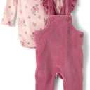 The Children's Place Baby Girls' And Newborn Long Sleeve Body Suit and Overalls, 2 Piece Outfit