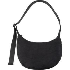Nylon Crescent Shoulder Bag for Women Men,Crossbody Bag with Adjustable Strap&Dual Interior Zip Pocket (Medium, Black)