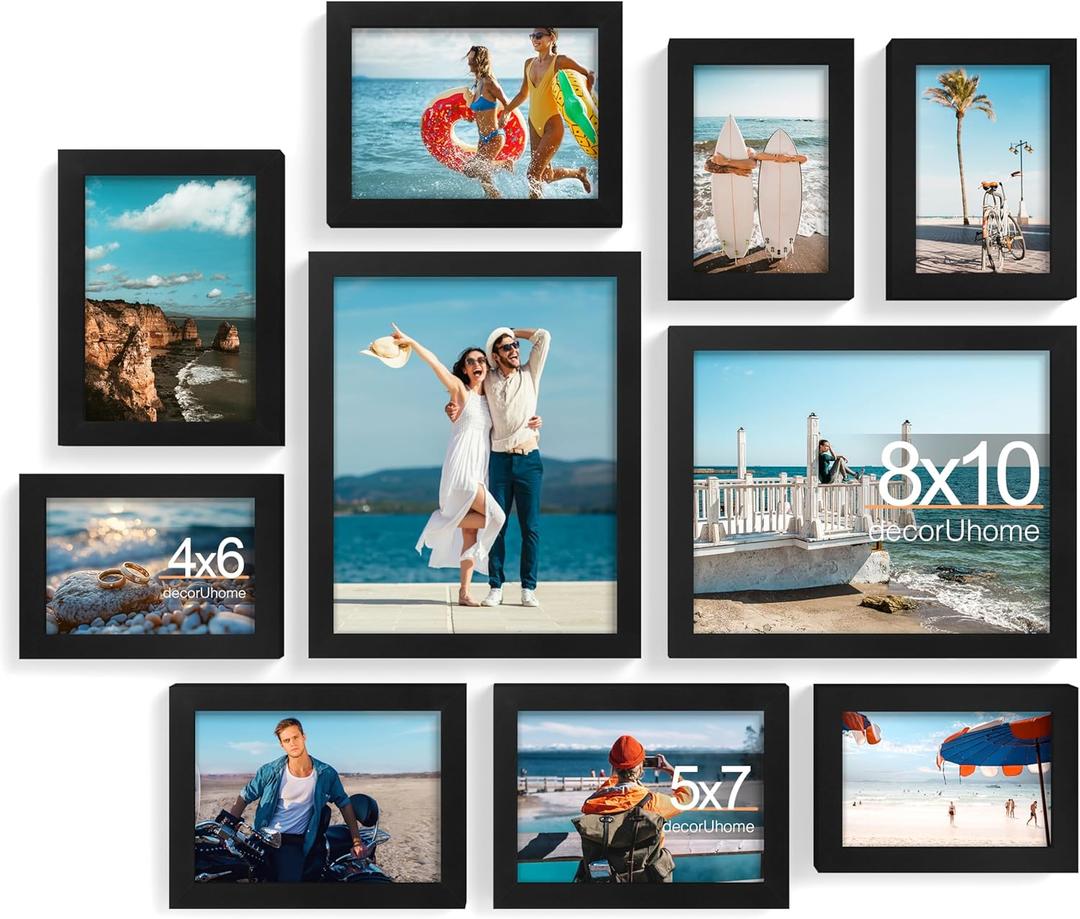 decorUhome Assorted Picture Frames Collage Wall Decor for Photo Gallery Display Set of 10 Including Two 8x10 / Four 5x7 / Four 4x6 for Family Wall Decor, Black, 10 Pack