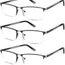 Reading Glasses for Men, 0.75 Blue Light Blocking Reading Glasses Metal Readers (3 Pack(gun/Black/Brown)), Magnification Strength: 0.75 x
