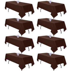 8 Pack Brown Tablecloth 60x126 Inch Rectangle Table Cloth for 8 Foot Rectangle Tables, Wrinkle Resistant Washable Polyester Fabric Rectangular Table Cover for Dining Banquet Wedding Party