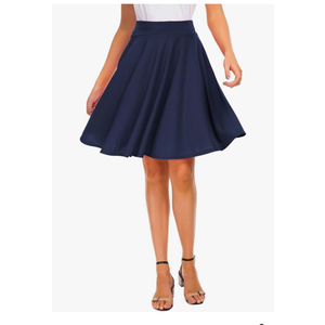Women's Casual Stretchy Flared Mini Skater Skirt Basic A-Line Pleated Midi Skirt, L Women's Casual Stretchy Flared Mini Skater Skirt Basic A-Line Pleated Midi Skirt, L