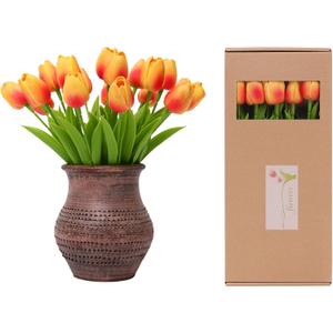 ucky Artificial Flowers 40Pcs Tulips Realistic Touch Spring Summer Fake Flowers for Home Decor Outdoor Garden Parties and Wedding Decorations Mother's Day Easter Gifts (Orange, 40 Pcs)