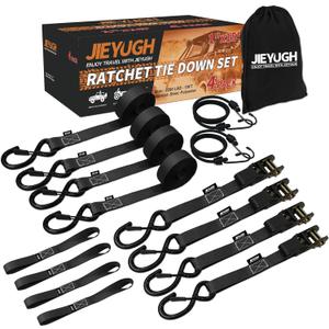 Retractable Ratchet Tie Down Straps 4 Pack -15 FT - 2,200lb Max Break Strength, Autoretract Heavy Duty Ratchet Straps with Safety Lock S Hooks, with Padded Handles  Soft Loop Tie Down Straps