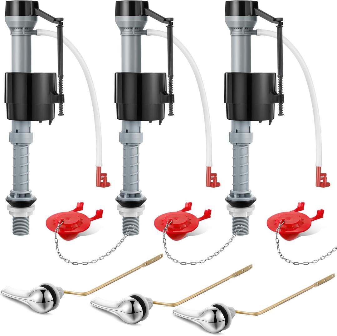 Saillong 3 Set Universal Toilet Tank Replacement Kit, Include Fill Valve, 2 Inch Low Flow Rubber Flapper, Side Mount Toilet Flush Brass Handle, Adjustable, Quiet, Easy Install Repair Kit