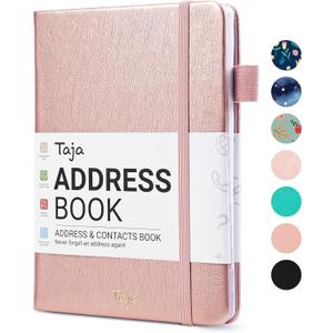Taja Address Book with Alphabetical Tabs,Hardcover Address Books Large Print for Record Contacts, Small Address Book to Store All Your Important Informations In One Place - Rose Gold