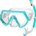 2 Sets Kids Snorkeling Gear for Ages 3-14, Anti-Fog 180 Clear View Dry Top Snorkel Set, Swimming Mask with Nose Cover & Tempered Glass Goggles for Youth Boys Girls Junior (Small-Medium, Light Blue)