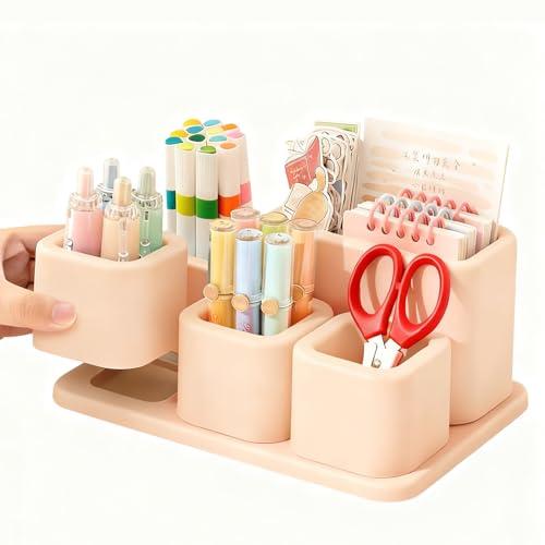 Cute Desk Organizer Countertop – Pen Holder 5 Removable Small Plastic Brush Holder for Bathroom Vanity Desktop, Cosmetic/Skincare/Stationery Storage Display Desk Organizer, for Minimalist Counter