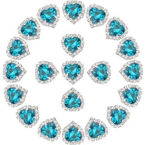 PATIKIL 30PCS Heart Rhinestones, Sew on Rhinestones Buttons Crystal Heart Nail Charm Embellishment Flatback Diamond for Sewing DIY Clothing Wedding, Blue