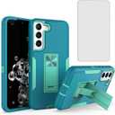 Case for Galaxy S22 Case, Samsung S22 5G SM-S901U Case with Tempered Glass Screen Protector, Hybrid Heavy Duty Magnetic Built-in Kickstand Protective Cover for Samsung Galaxy S22 5G Teal Mint