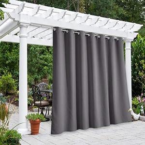 NICETOWN Outdoor Curtain for Patio Waterproof Extra Wide 100", Blackout Vertical Blinds Thermal Insulated Stainless Steer Grommet Indoor Outdoor Divider for Public Space, Grey, 1 Piece, 84" L