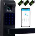 Harfo Smart Door Lock, Heavy Duty 5 in 1 Keyless Entry Door Lock, Full App Control Digital Keypad Lock, Reversible Handle with Fingerprints and Passcodes for Family/Office/Apartment (Black)