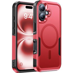 Magnetic for iPhone 16 Case Military-Grade Shockproof, Rugged Phone Case, Heavy Duty Protection [Fit for MagSafe] Anti-Fingerprint Anti-Scratch for iPhone 16 Phone Case 6.1, Red