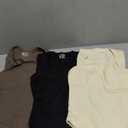 OQQ Women's 3 Piece Bodysuits Sexy Ribbed Strappy Square Neck Sleeveless Tummy Control Tank Tops Bodysuits, Medium,  Black,tea Leaf,beige