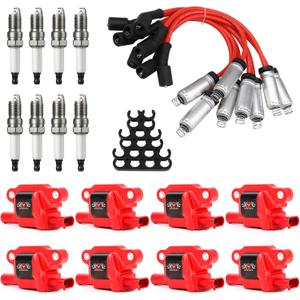 SPARKWHIZ Set of 8 Square UF413 Ignition Coils Pack & Platinum Spark Plugs & Wires Set, Replacement for UF413 D510C 5C1554,Compatible with Chevy Silverado 1500 GMC Pontiac G8 Grand Prix H3 Tahoe Yukon