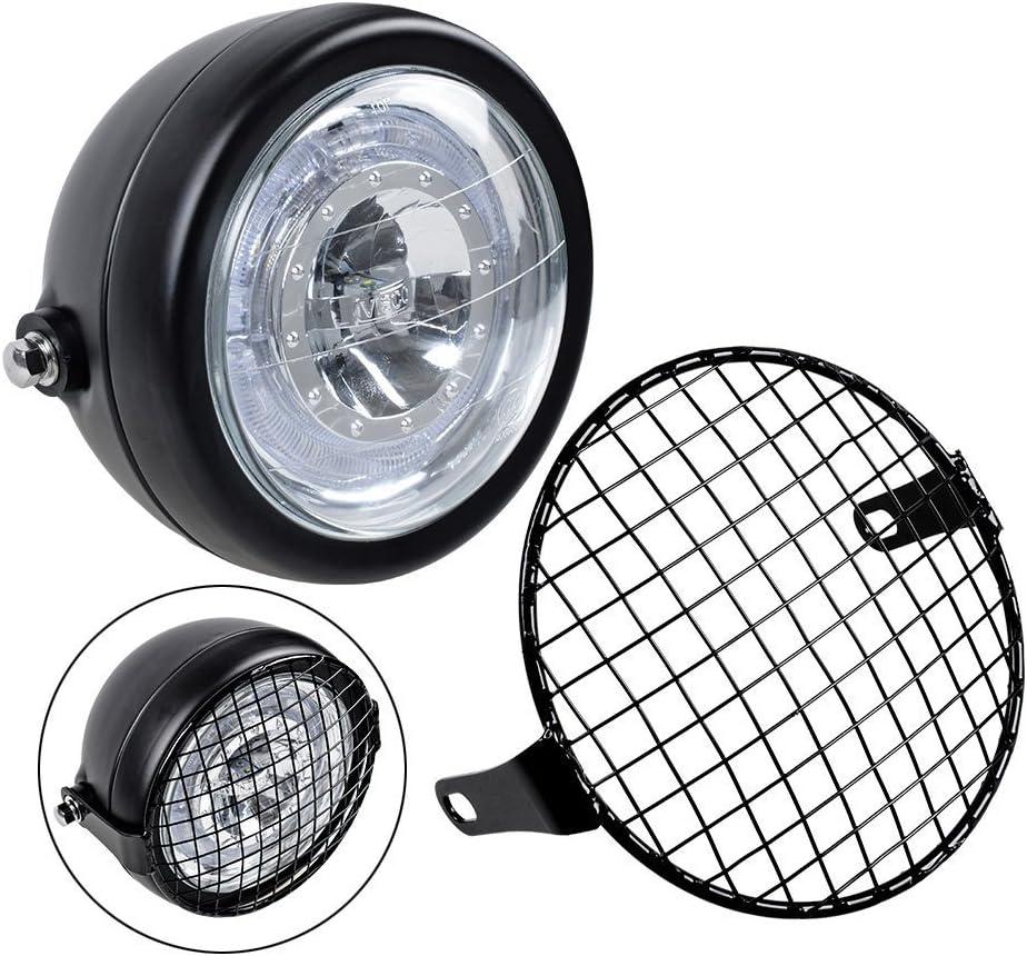 Motorcycle Retro 6.5" LED Headlight + Metal Mesh Grille Cover Cafe Racer Bobber