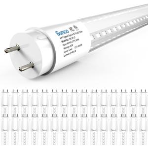 Sunco 30 Pack T8 LED Bulbs 4 Foot, 48 Inch Tube Light Bulbs Fluorescent Replacement, Single or Double Ended Hybrid Type A+B, 2400 LM, 20W, 6000K Daylight Deluxe, Clear Lens ETL.