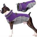 LeLePet Warm Winter Coat, Fleece Dog Jacket with Harness, Reflective Turtleneck, Waterproof (Large, Purple)