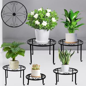 yosager 5 Pack Metal Plant Stands for Flower Pot, Heavy Duty Potted Holder, Indoor Outdoor Metal Rustproof Garden Container Round Supports Rack for Planter